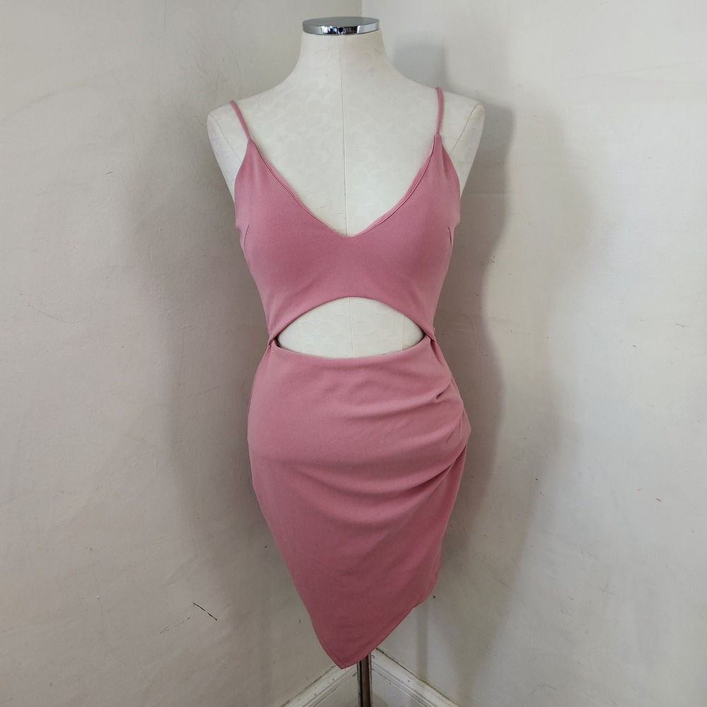 Revamped Pink Cutout Bodycon Mini Dress Asymmetrical Hem Size M Womens